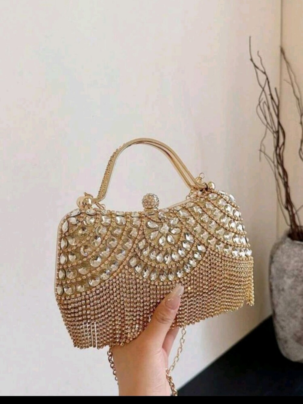 BRAND NEW ** Gold Crystal Fringe Evening Clutch - Designer-Inspired